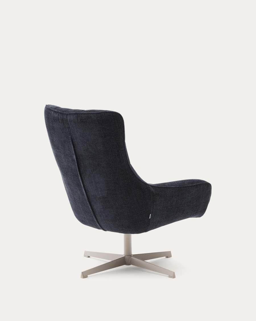 Teryl swivel blue chenille armchair with grey-finished metal, FSC 100%