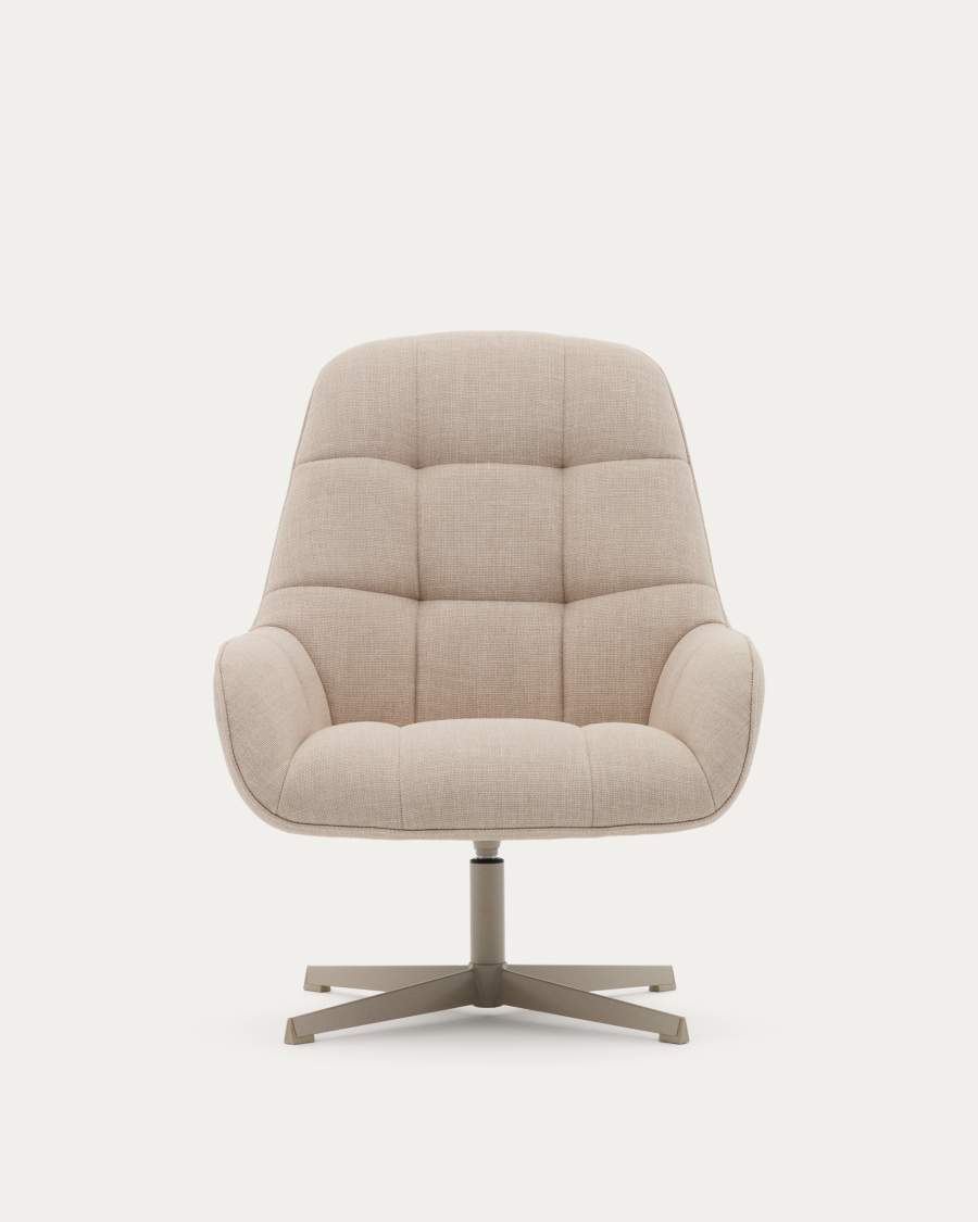 Jaspe beige swivel armchair with grey-finished metal, FSC 100%