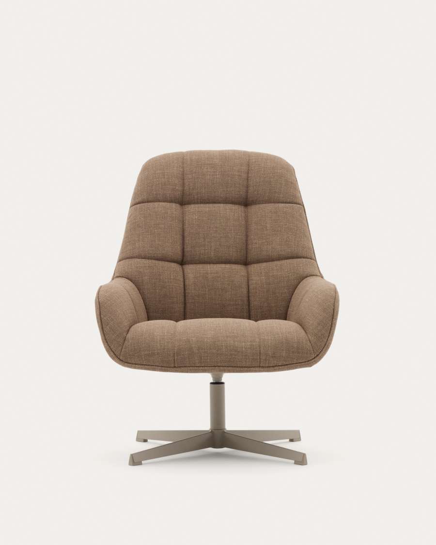 Jaspe light brown swivel armchair with grey-finished metal, FSC 100%