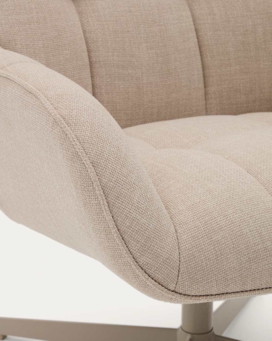 Jaspe beige swivel armchair with grey-finished metal, FSC 100%