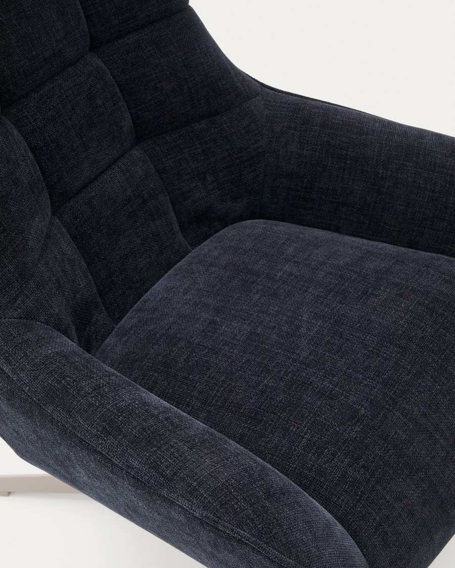 Teryl swivel blue chenille armchair with grey-finished metal, FSC 100%