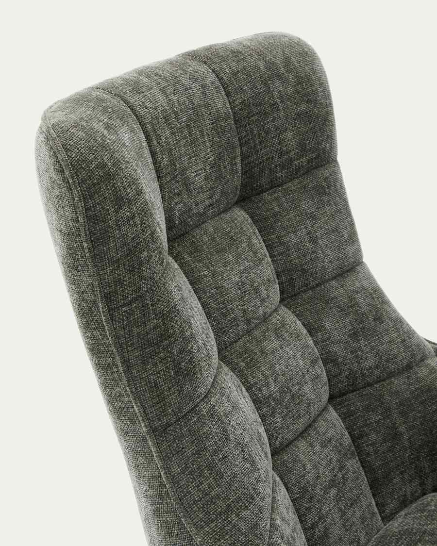 Teryl swivel green chenille armchair with grey-finished metal, FSC 100%