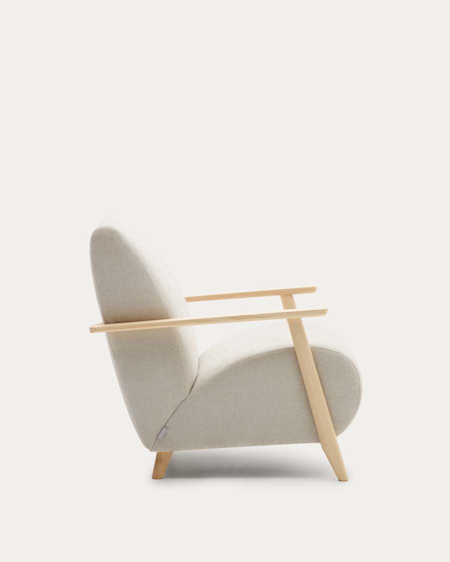 Meghan armchair in pearl chenille and with solid beech wood in a natural finish FSC Mix Credit