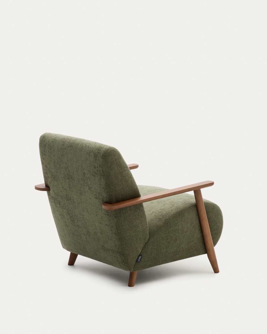 Meghan armchair in green chenille and solid ash wood with walnut finish FSC Mix Credit