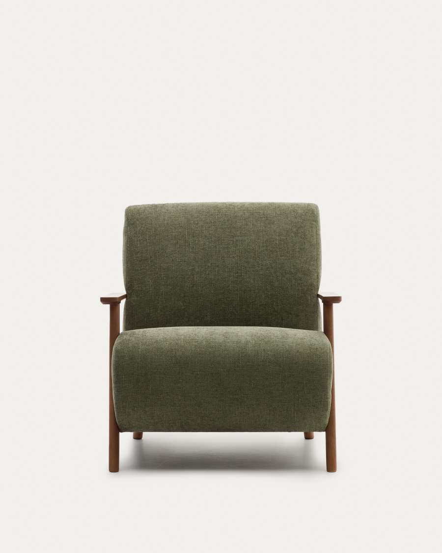 Meghan armchair in green chenille and solid ash wood with walnut finish FSC Mix Credit