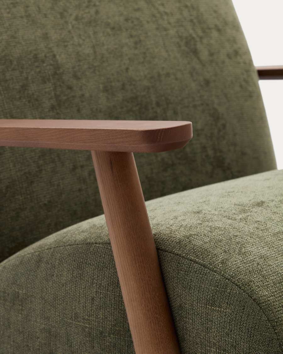Meghan armchair in green chenille and solid ash wood with walnut finish FSC Mix Credit
