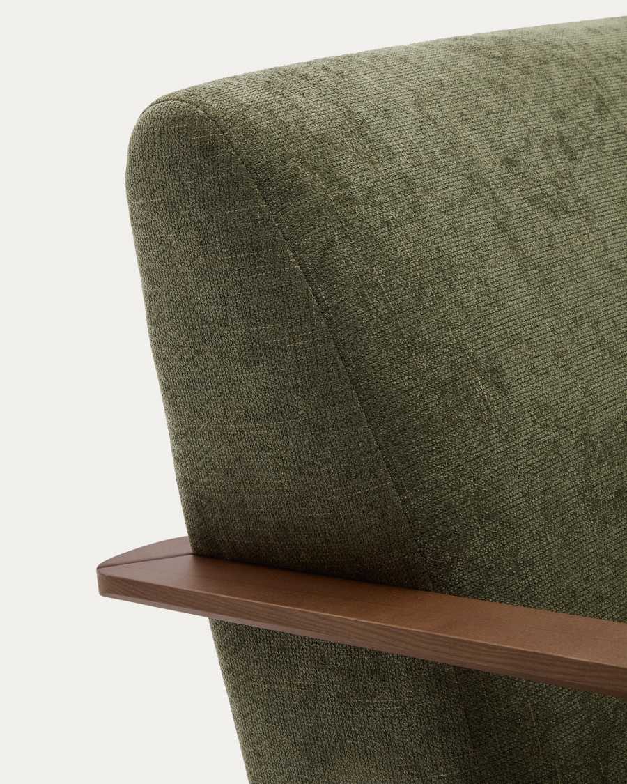 Meghan armchair in green chenille and solid ash wood with walnut finish FSC Mix Credit
