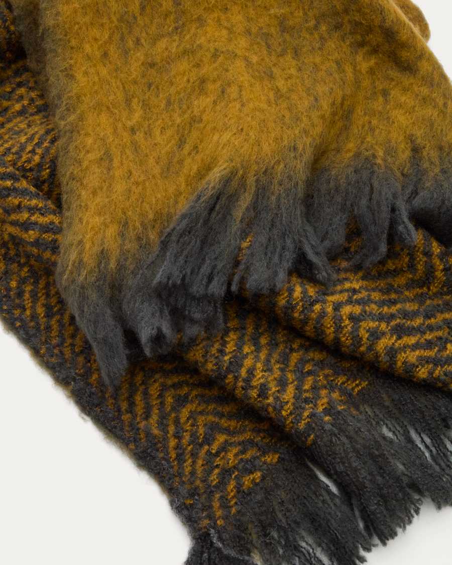 Nidur deken wolmix mosterdkleur en grijs 130 x 170 cm