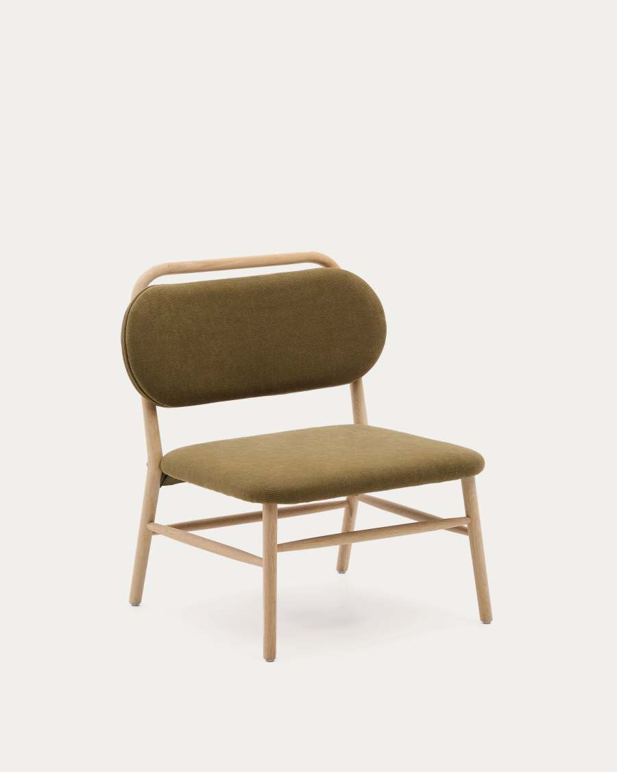 Fauteuil Helda en tissu chenille vert et bois de chêne FSC Mix Credit