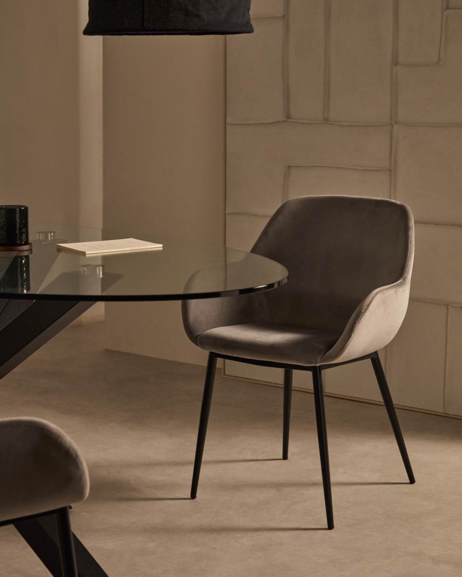 Sedia Konna in velluto grigio