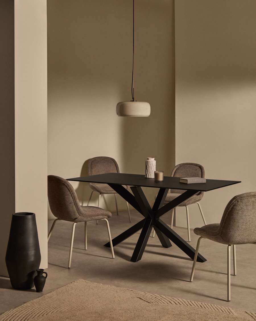 Argo table with black glass and black steel legs 160 x 90  cm