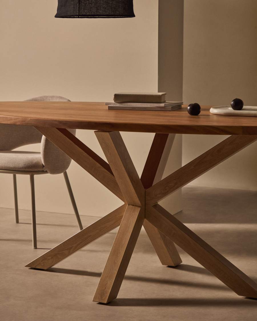 Argo oval table in solid acacia wood and wood-effect steel legs Ø 200 100 cm