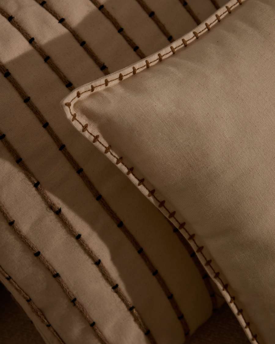 Kissenbezug Rakira 100% Baumwolle beige mit senfgelber Stickerei 45 x 45 cm