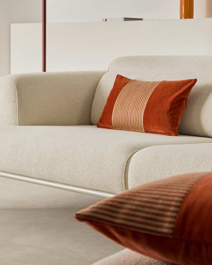 Samit 100% cotton velvet cushion cover with contrasting red stripes, 30 x 50 cm