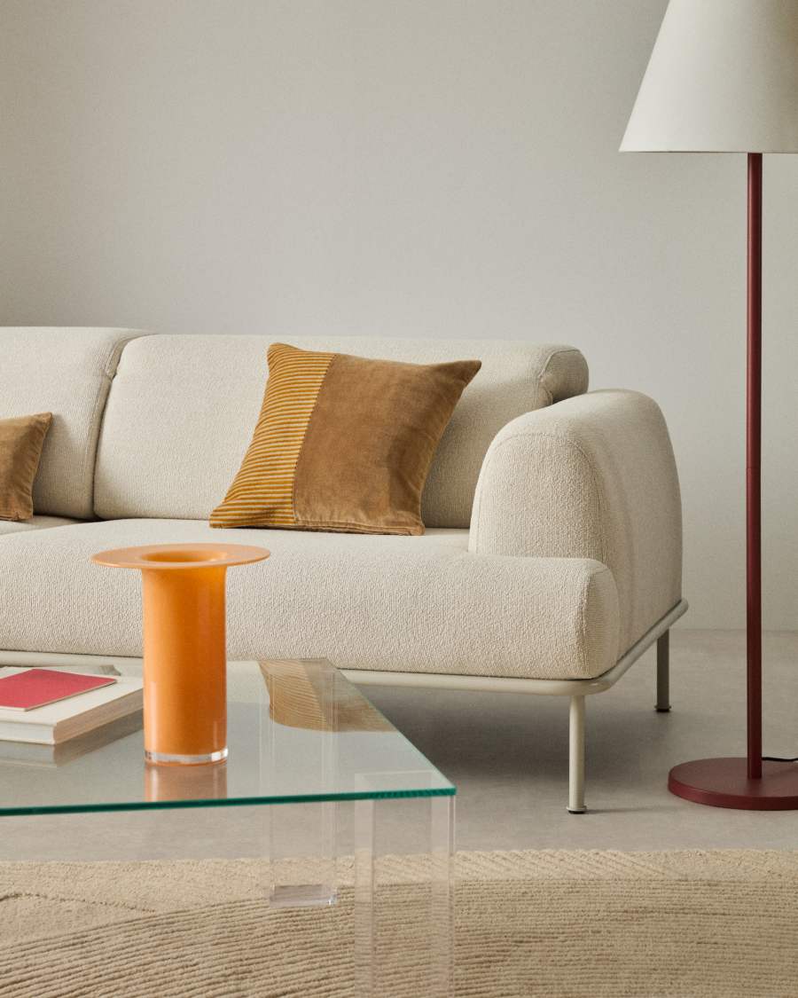 Samit 100% cotton velvet cushion cover with contrasting mustard-coloured stripes, 45 x 45 cm