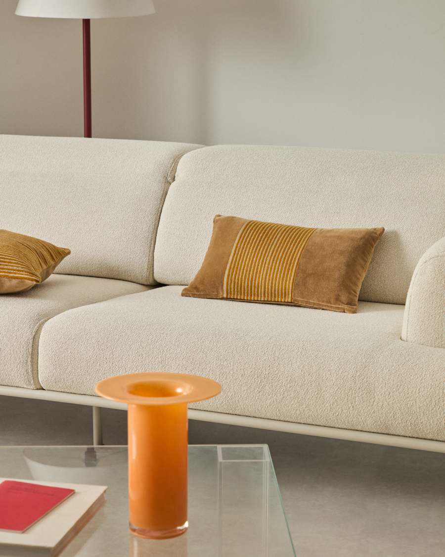 Samit 100% cotton velvet cushion cover with contrasting mustard-coloured stripes, 30 x 50 cm