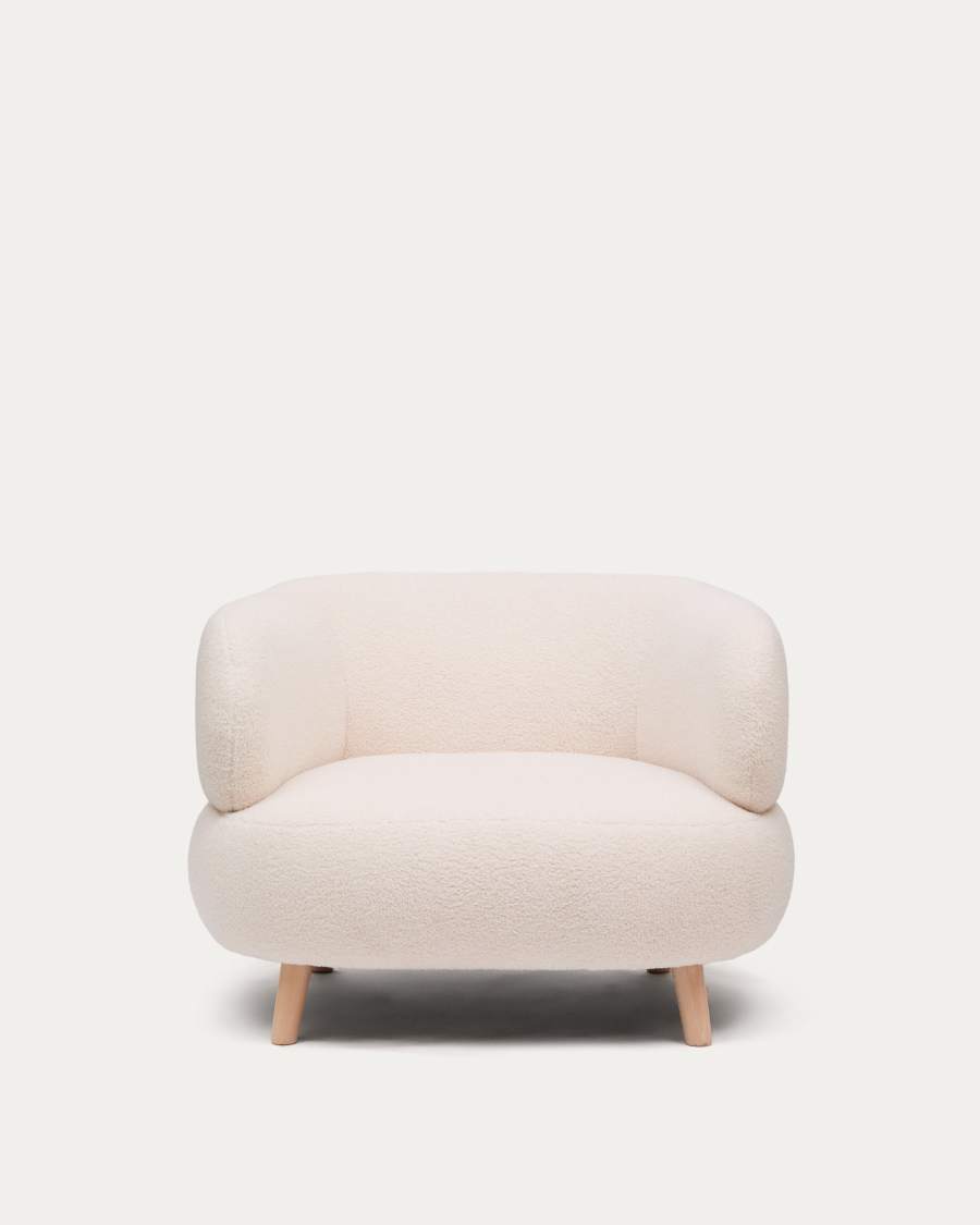 Poltrona Luisa in tessuto bouclé écru in legno massiccio di faggio 90 cm