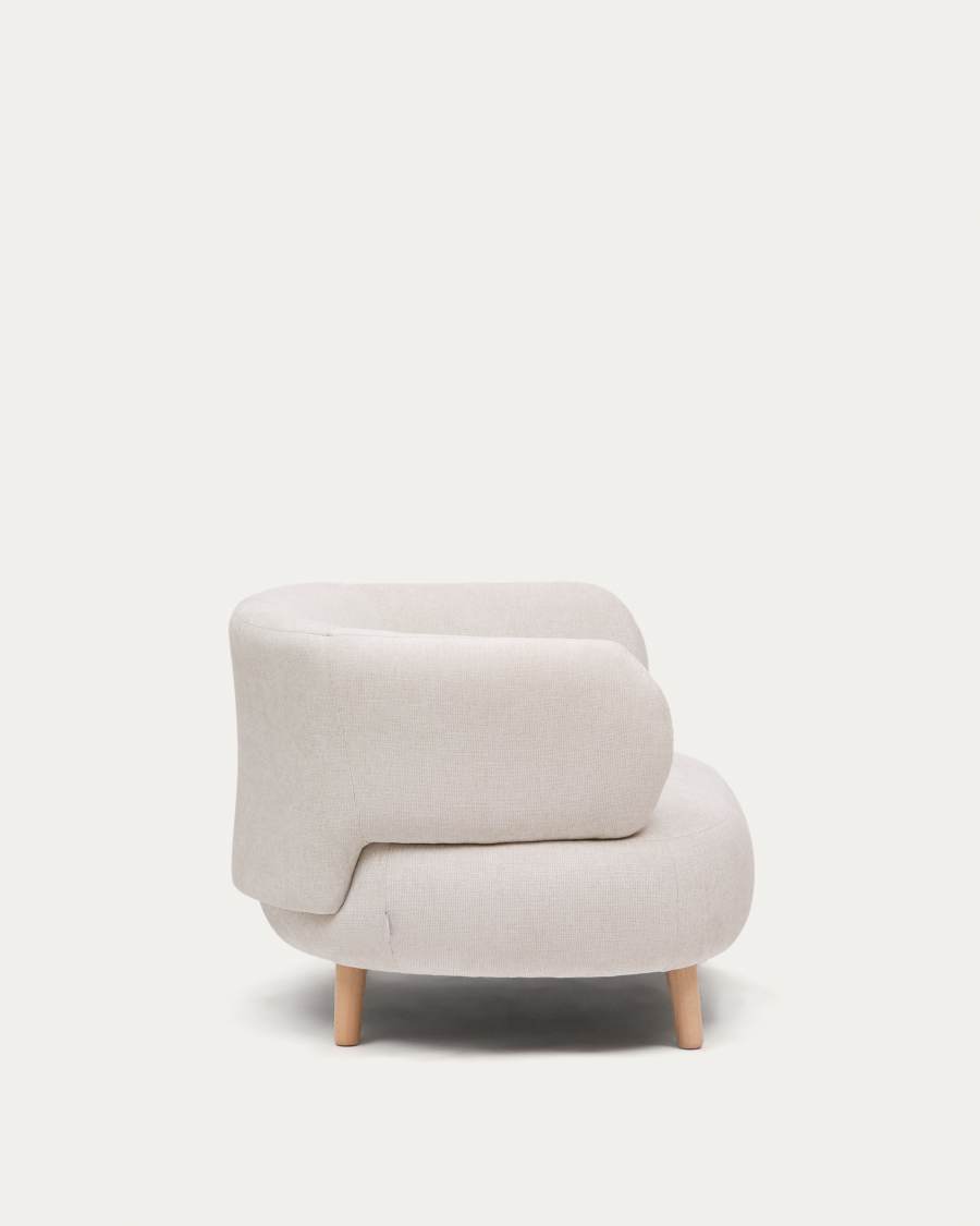Luisa armchair in chenille pearl with solid beech wood legs 90 cm