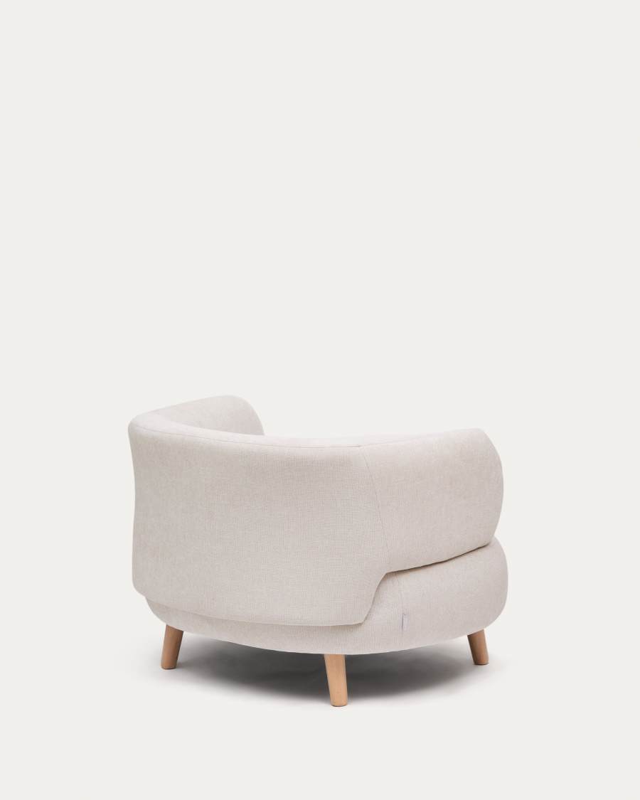 Luisa armchair in chenille pearl with solid beech wood legs 90 cm