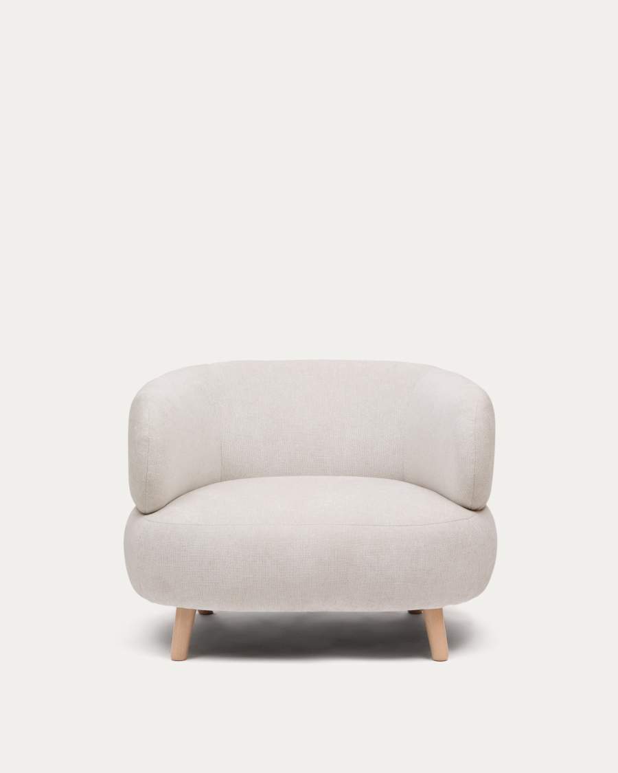 Luisa armchair in chenille pearl with solid beech wood legs 90 cm