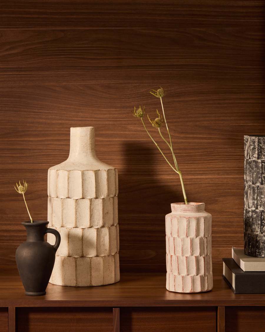 Vase Arisa aus weißem Pappmaché 41 cm