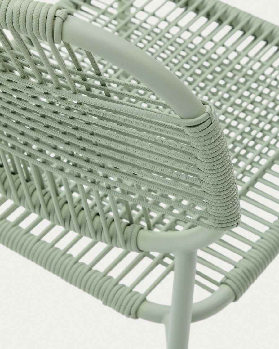 Talaier stackable outdoor chair made from synthetic cord and galvanised turquoise steel