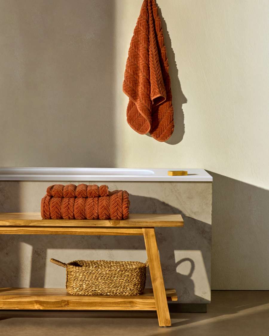 Serviette de toilette Rune 100 % coton jacquard terracotta 50 x 90 cm