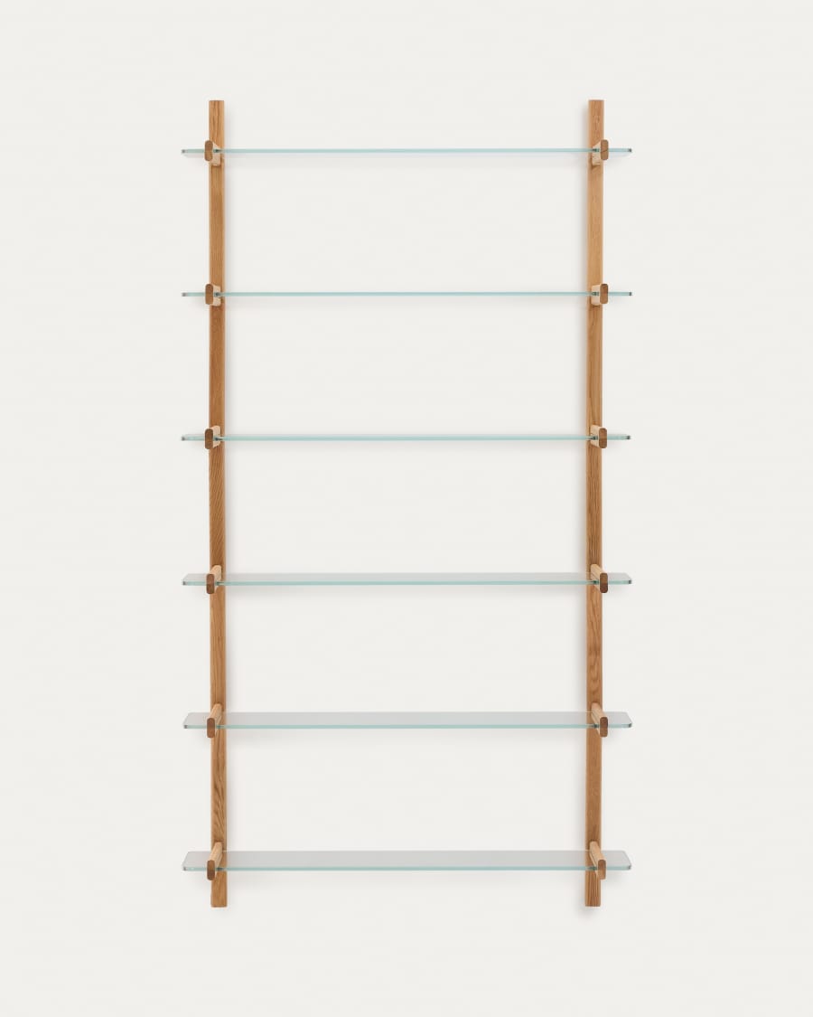 Sitra modular shelf, 6 glass shelves and FSC Mix Credit solid oak wood, 110 cm