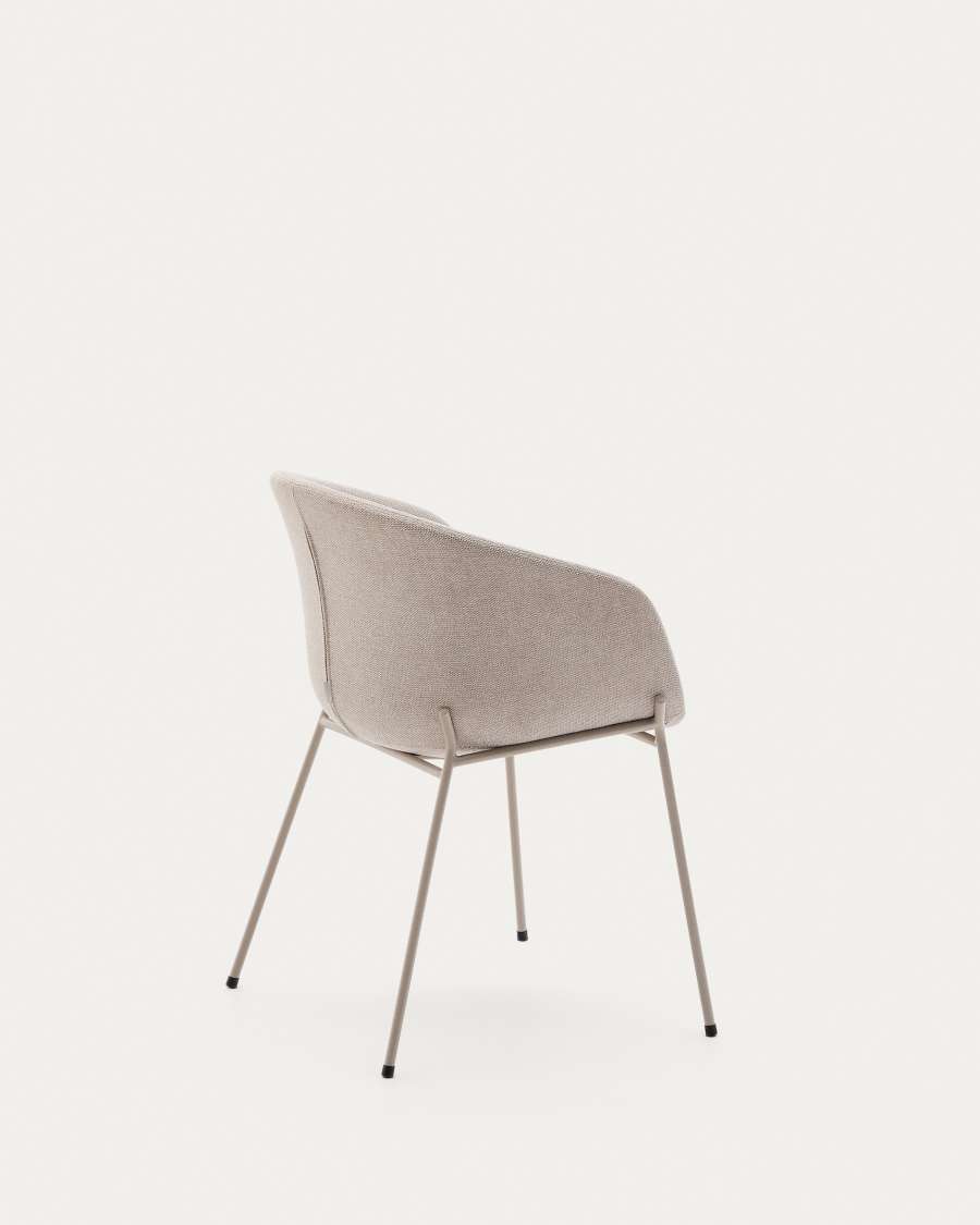 Chaise Yvette en tissu chenille beige et pieds en acier finition beige