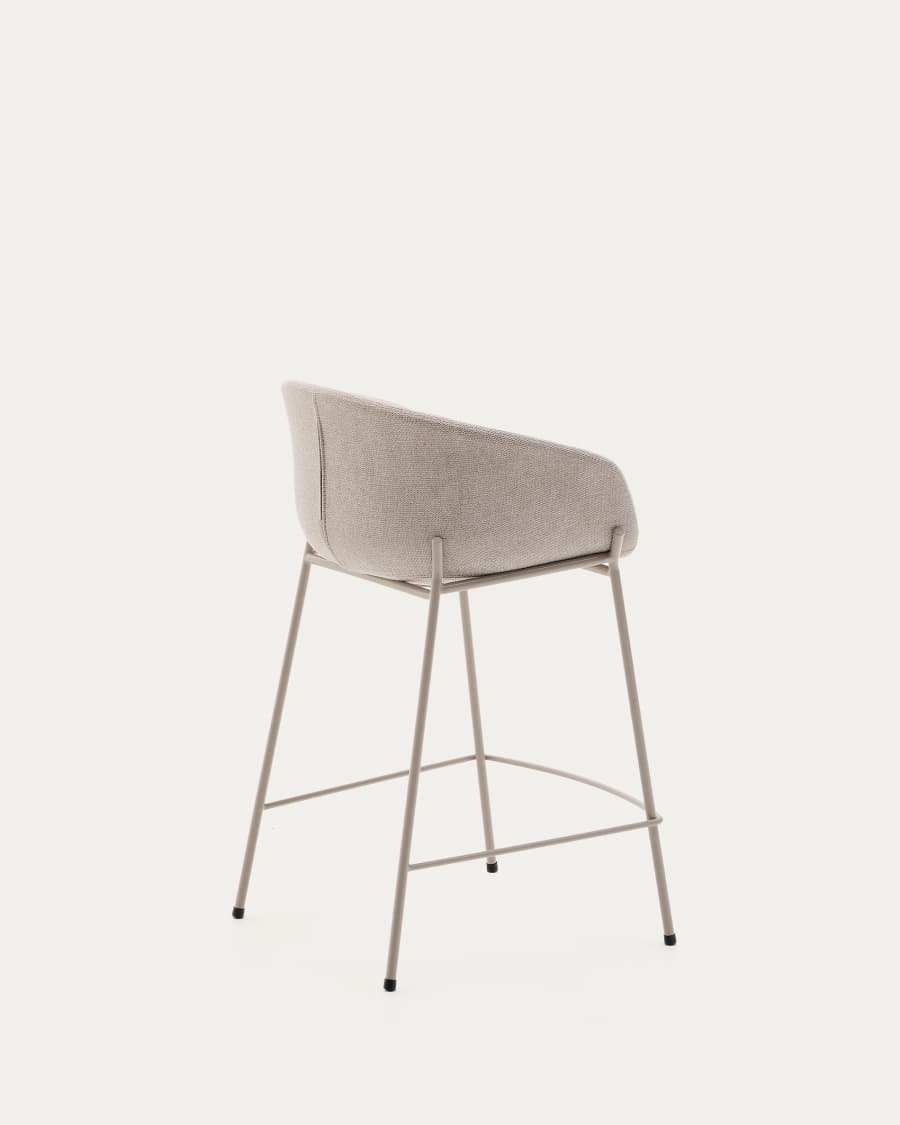 Hocker Yvette aus beigefarbener Chenille und Stahlbeinen mit beigefarbenem Finish Höhe 65 cm