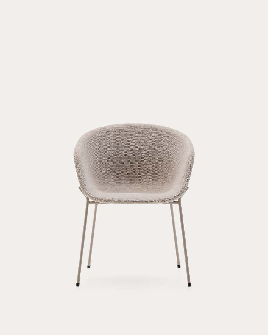 Chaise Yvette en tissu chenille beige et pieds en acier finition beige