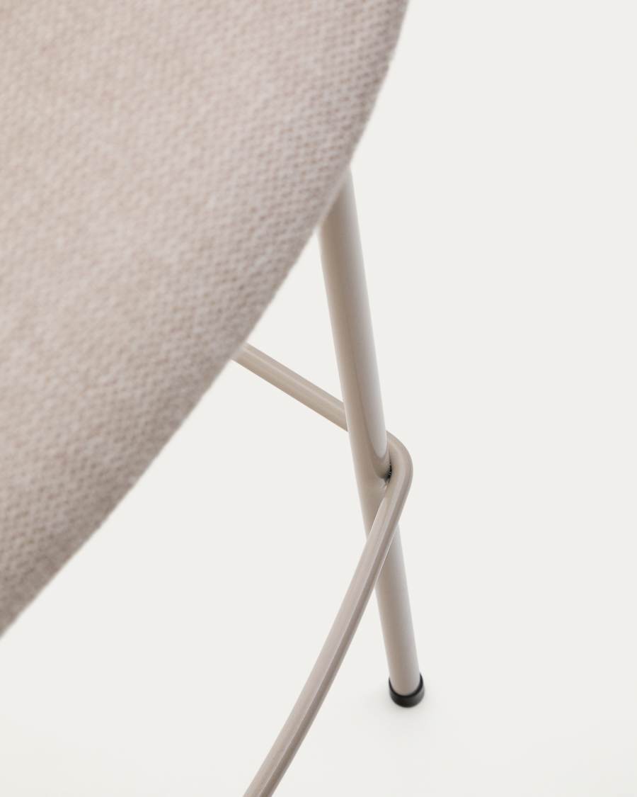 Yvette stool in beige chenille and steel legs in a beige finish, 75 cm high