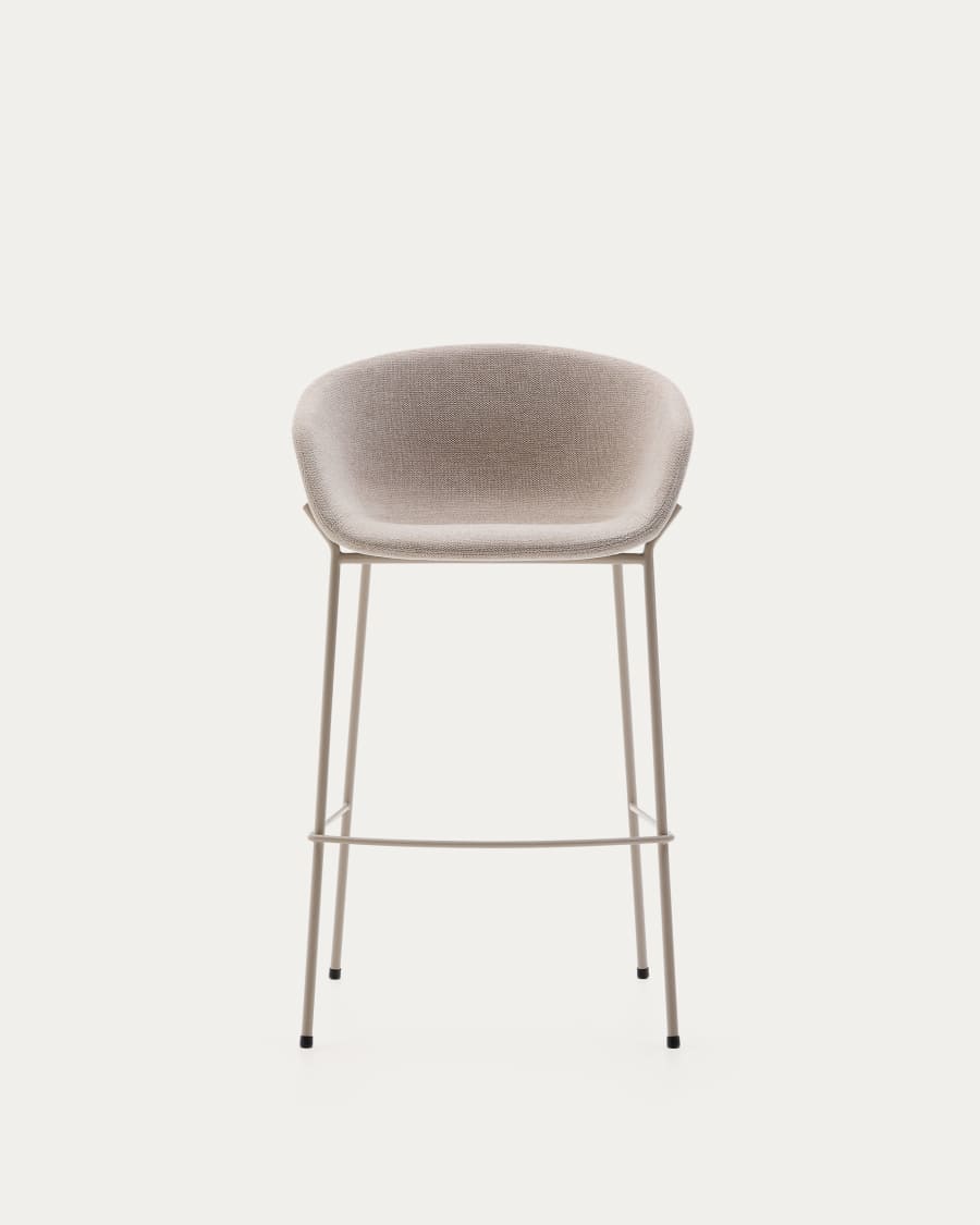 Yvette stool in beige chenille and steel legs in a beige finish, 75 cm high