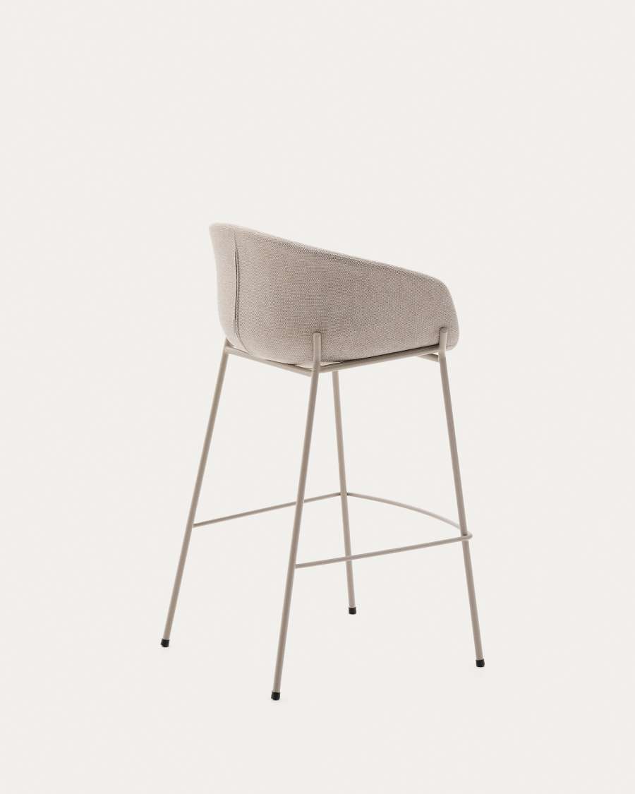 Yvette stool in beige chenille and steel legs in a beige finish, 75 cm high