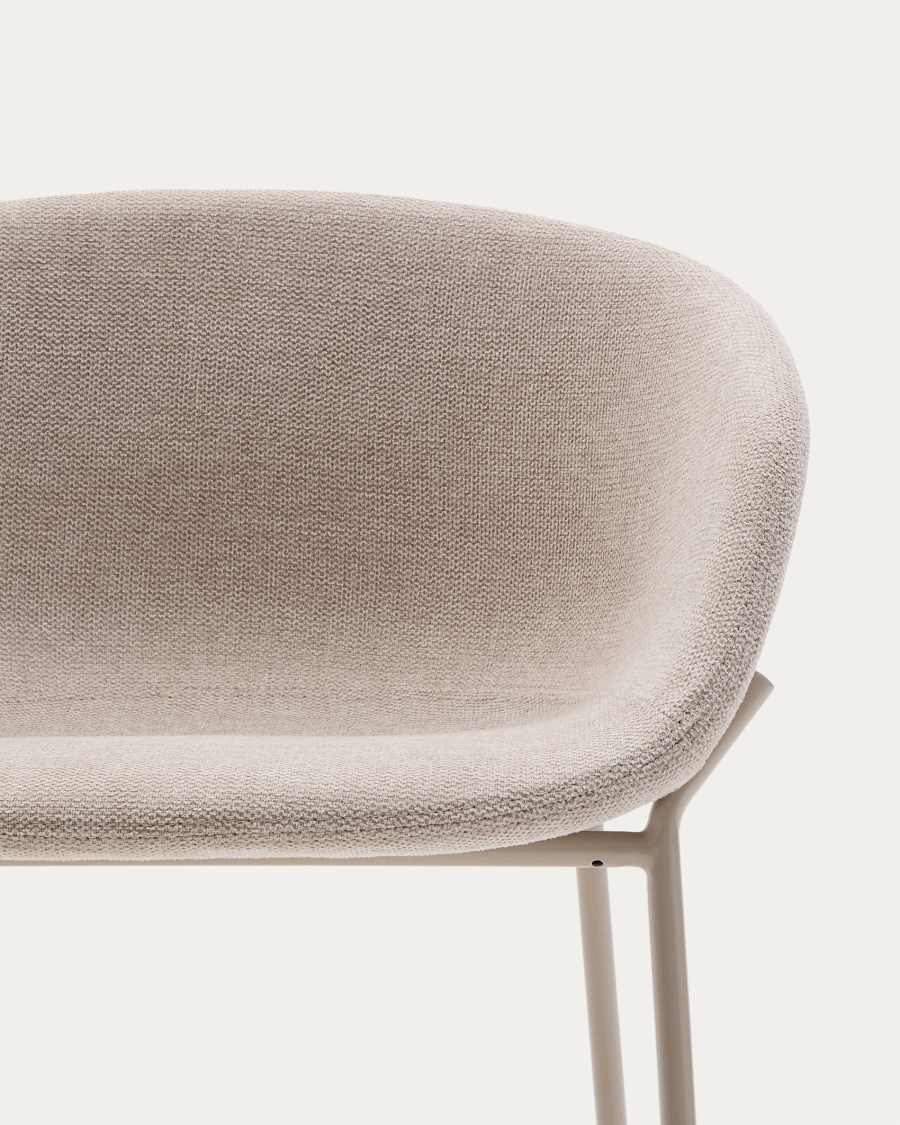 Hocker Yvette aus beigefarbener Chenille und Stahlbeinen mit beigefarbenem Finish Höhe 65 cm