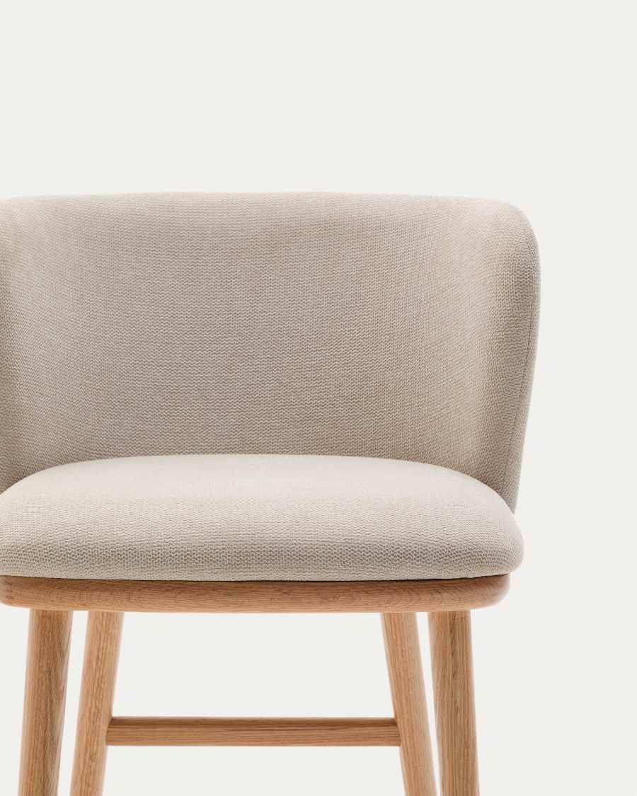 Ciselia stool beige chenille and solid ash wood natural tone finish FSC Mix Credit 75 cm