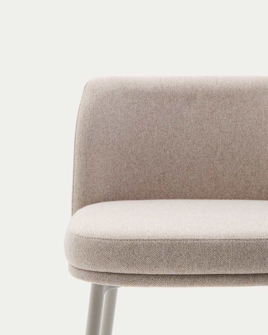 Hocker Minami aus beigem Chenille mit Stahlbeinen in Beige Höhe 65 cm