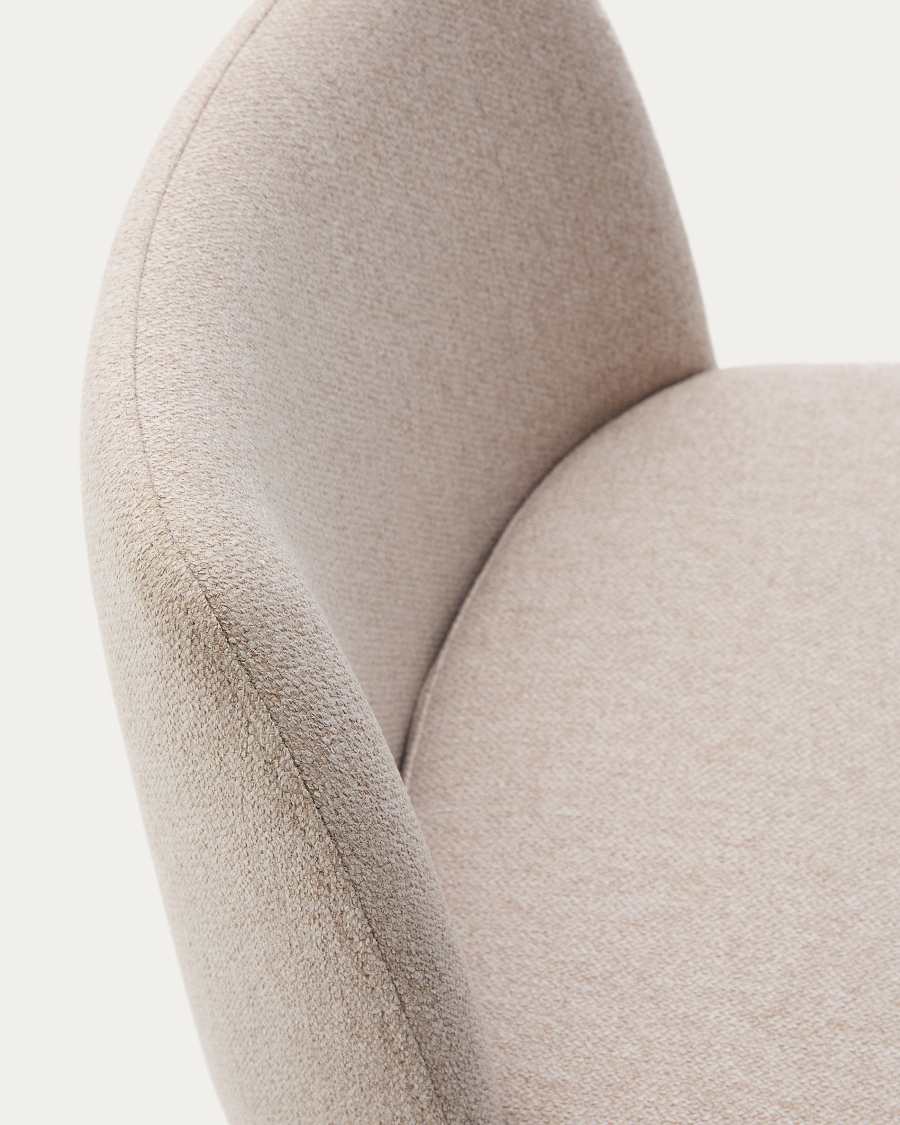Hocker Minami aus beigem Chenille mit Stahlbeinen in Beige Höhe 65 cm