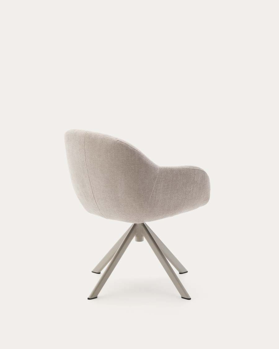 Sedia girevole Dorina di ciniglia beige e gambe in acciaio con finitura beige