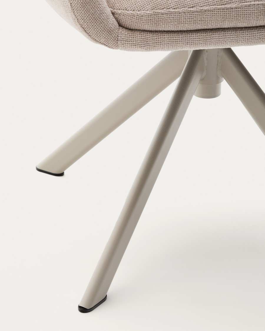 Sedia girevole Dorina di ciniglia beige e gambe in acciaio con finitura beige