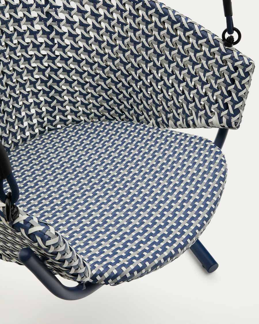 Saliga blue hanging armchair with base in aluminium and synthetic rattan