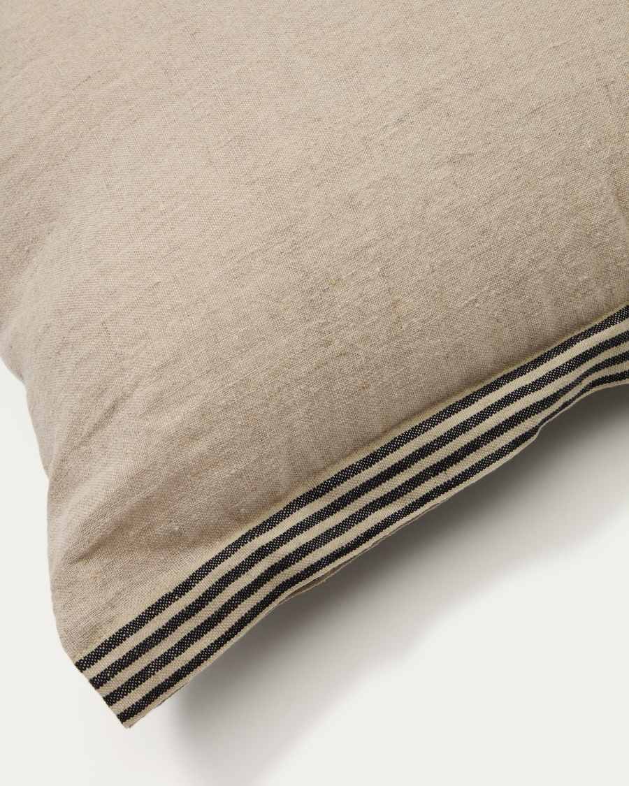 Niven beige 100% melange linen cushion cover with side stripes 45 x 45cm
