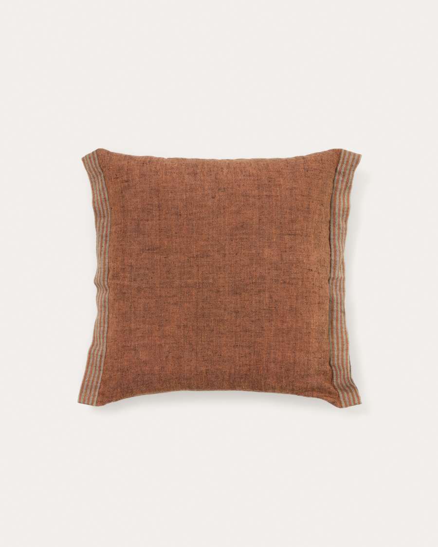 Niven oranje kussenhoes van 100% gemêleerd linnen met strepen aan de zijkant 45x45 cm