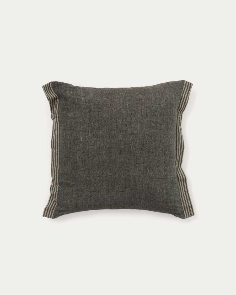 Niven green 100% melange linen cushion cover with side stripes 45 x 45cm