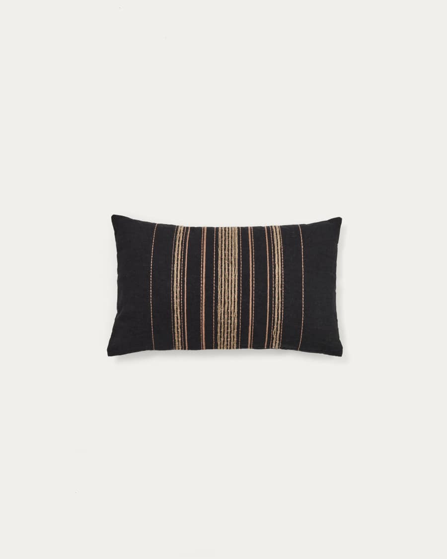 Sairu linen cushion cover with black and beige jute embroidery 30 x 50cm