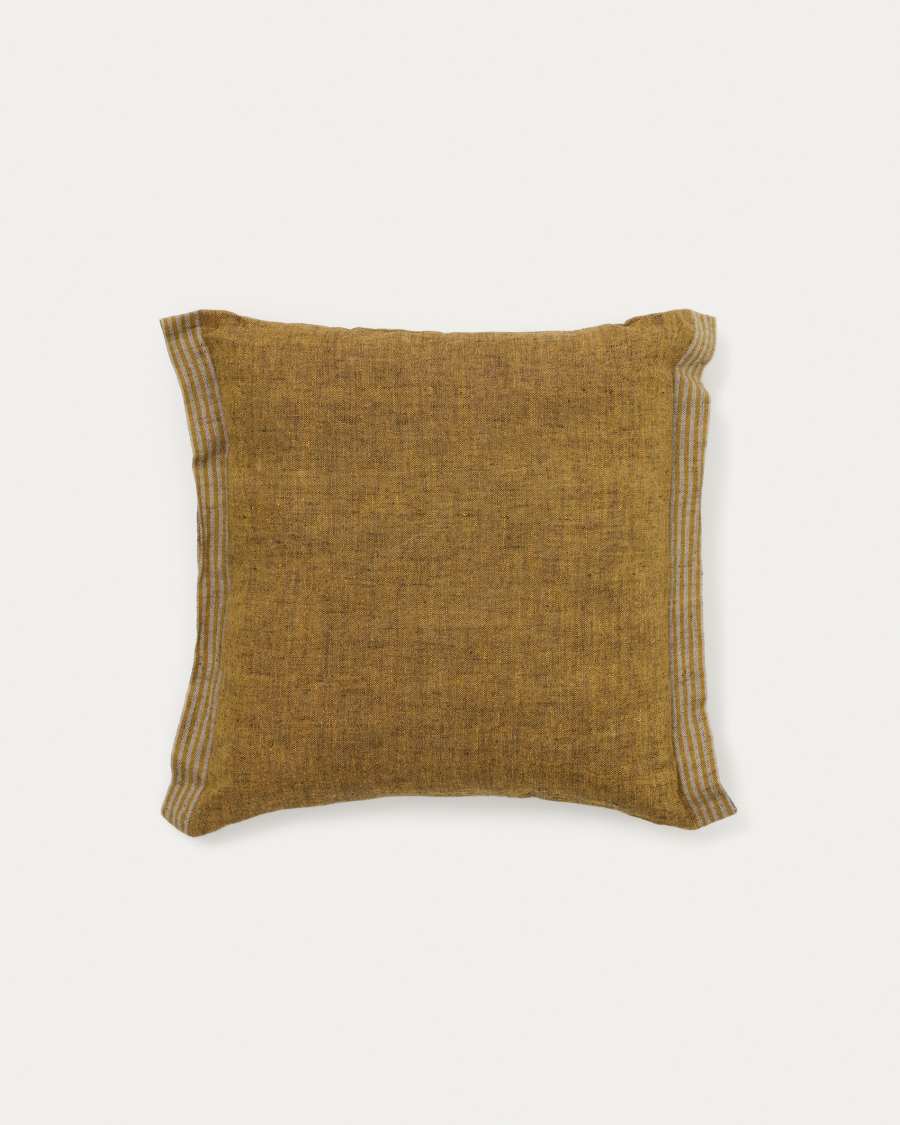 Niven mustard 100% melange linen cushion cover with side stripes 45 x 45cm