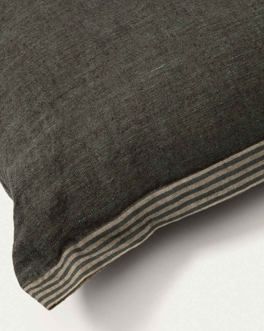 Niven green 100% melange linen cushion cover with side stripes 45 x 45cm