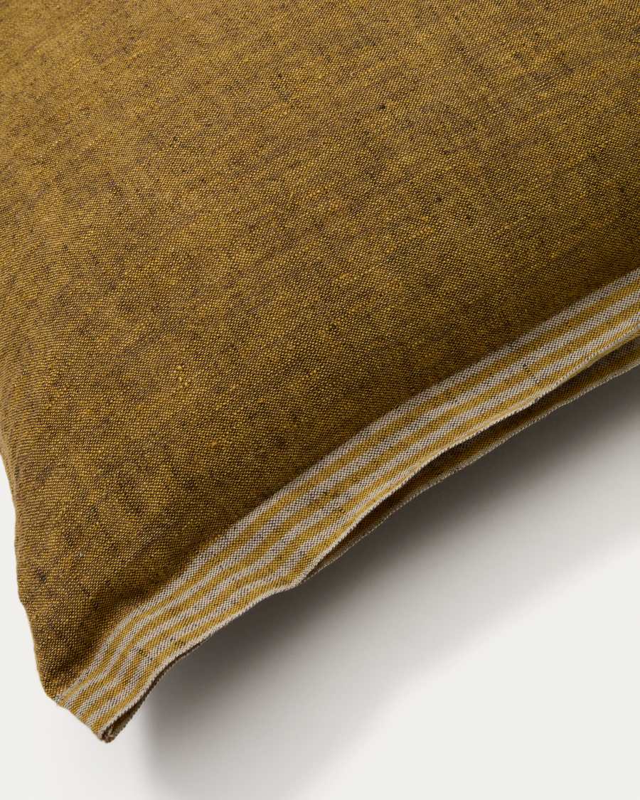 Niven mustard 100% melange linen cushion cover with side stripes 45 x 45cm