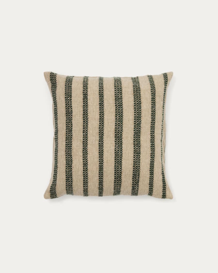 Naila green contrasting stripe cushion cover in acrylic fibres 50 x 50cm
