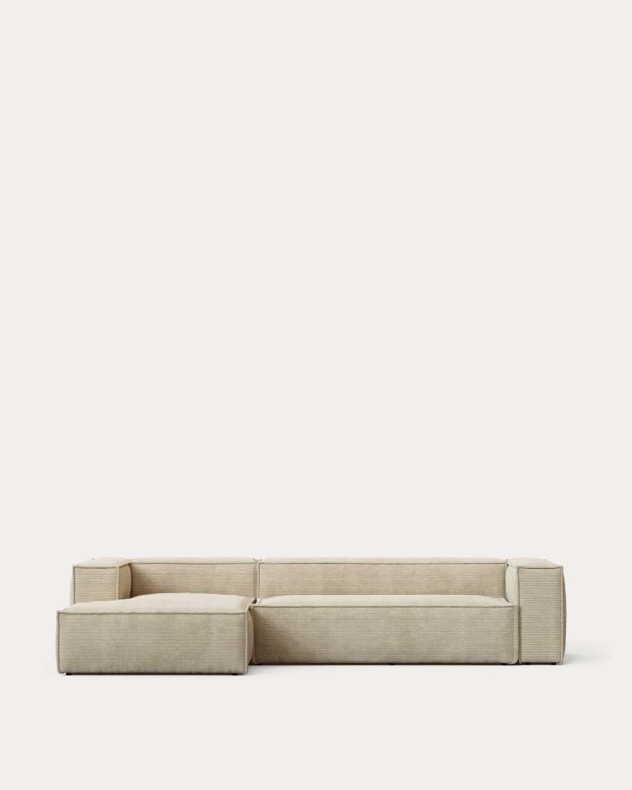 Blok 3 seater sofa with left side chaise longue in beige wide seam corduroy, 300 cm